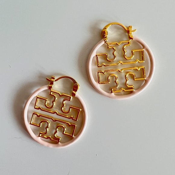 Tory Burch Miller Wire Pink Enamel Hoop Earrings - Picture 3 of 9